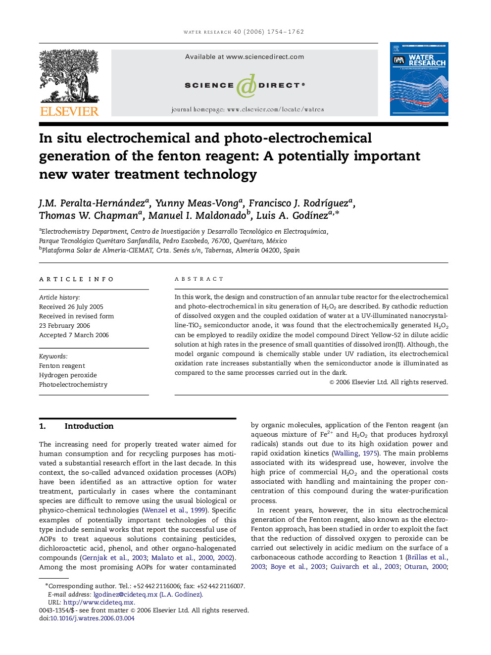 In situ electrochemical and photo-electrochemical generation of the fenton reagent: A potentially important new water treatment technology