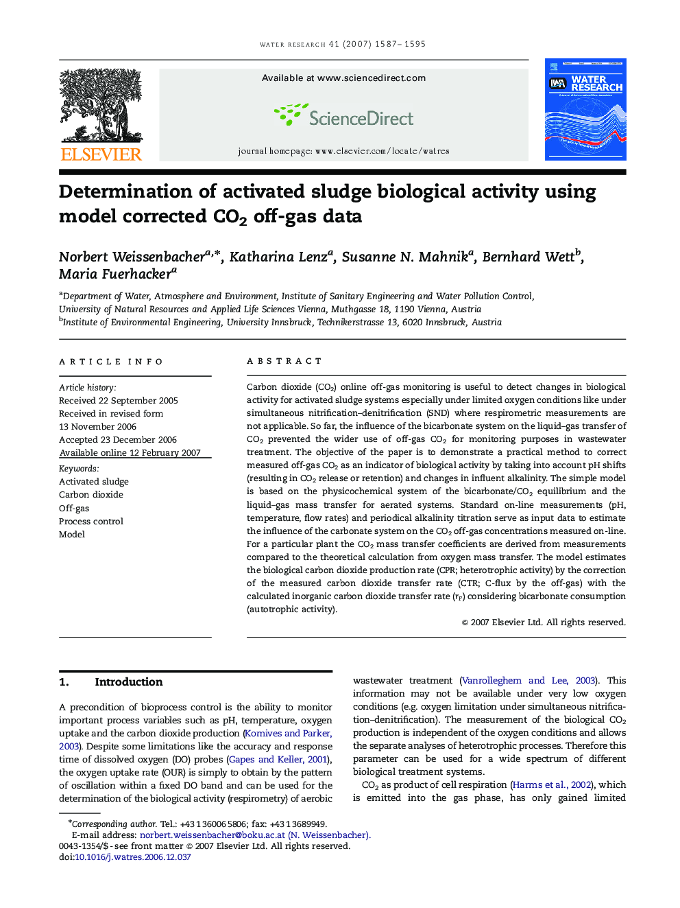 Determination of activated sludge biological activity using model corrected CO2 off-gas data