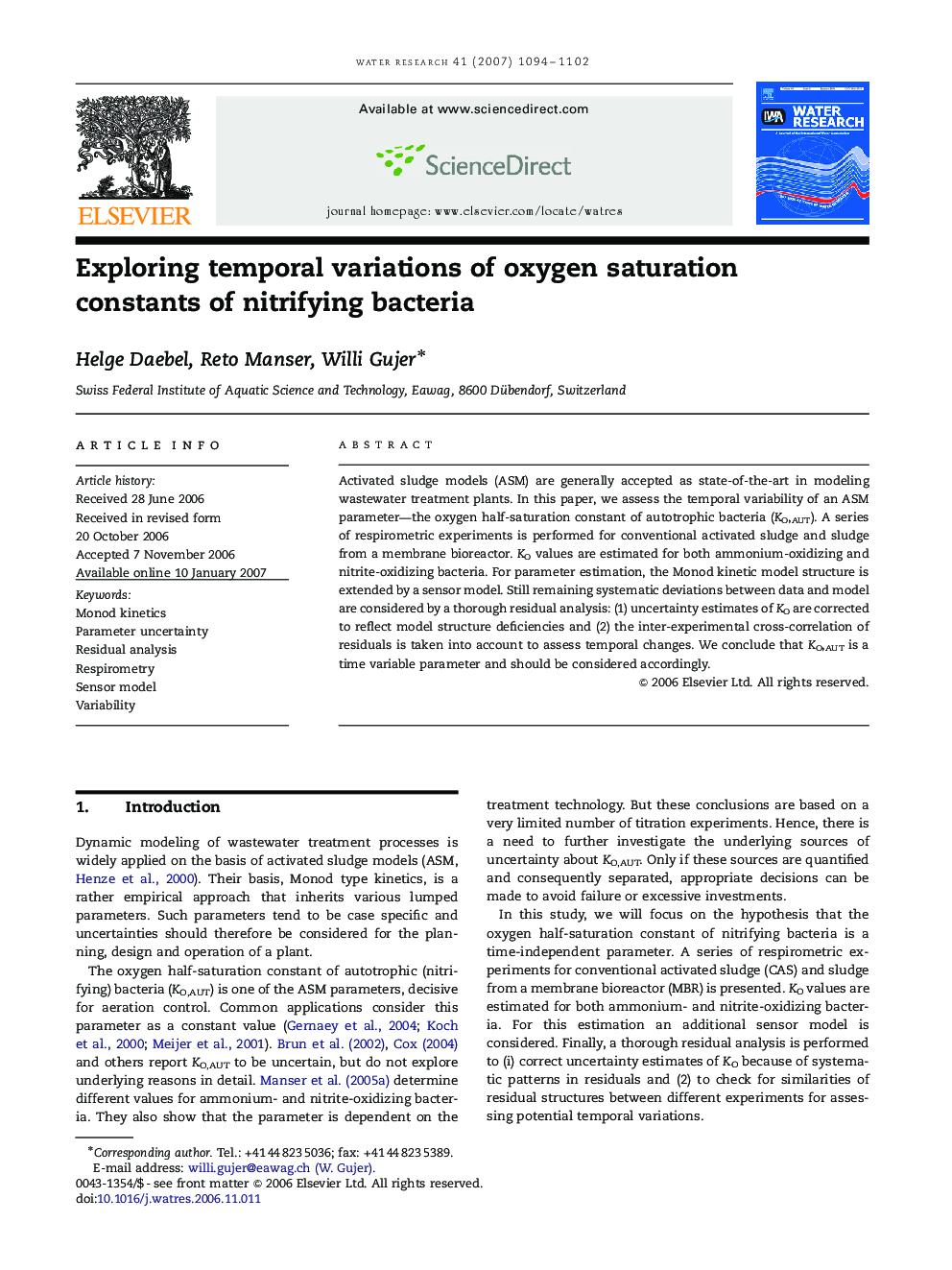 Exploring temporal variations of oxygen saturation constants of nitrifying bacteria