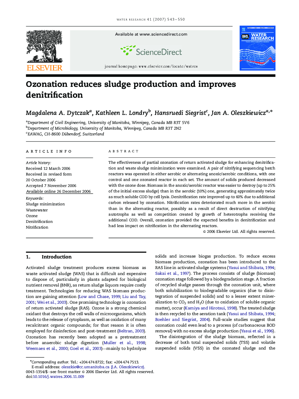 Ozonation reduces sludge production and improves denitrification