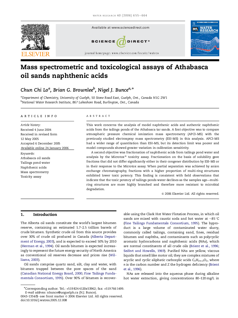 Mass spectrometric and toxicological assays of Athabasca oil sands naphthenic acids