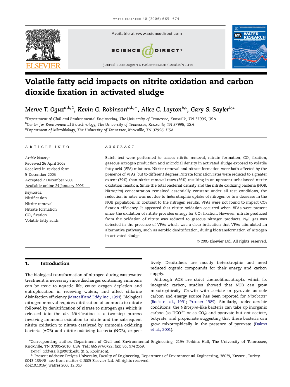 Volatile fatty acid impacts on nitrite oxidation and carbon dioxide fixation in activated sludge