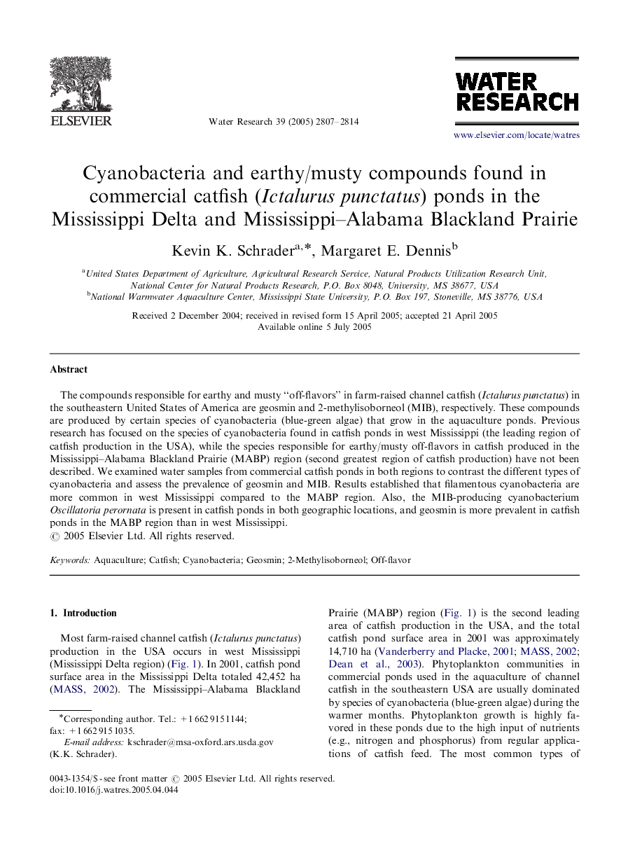 Cyanobacteria and earthy/musty compounds found in commercial catfish (Ictalurus punctatus) ponds in the Mississippi Delta and Mississippi–Alabama Blackland Prairie