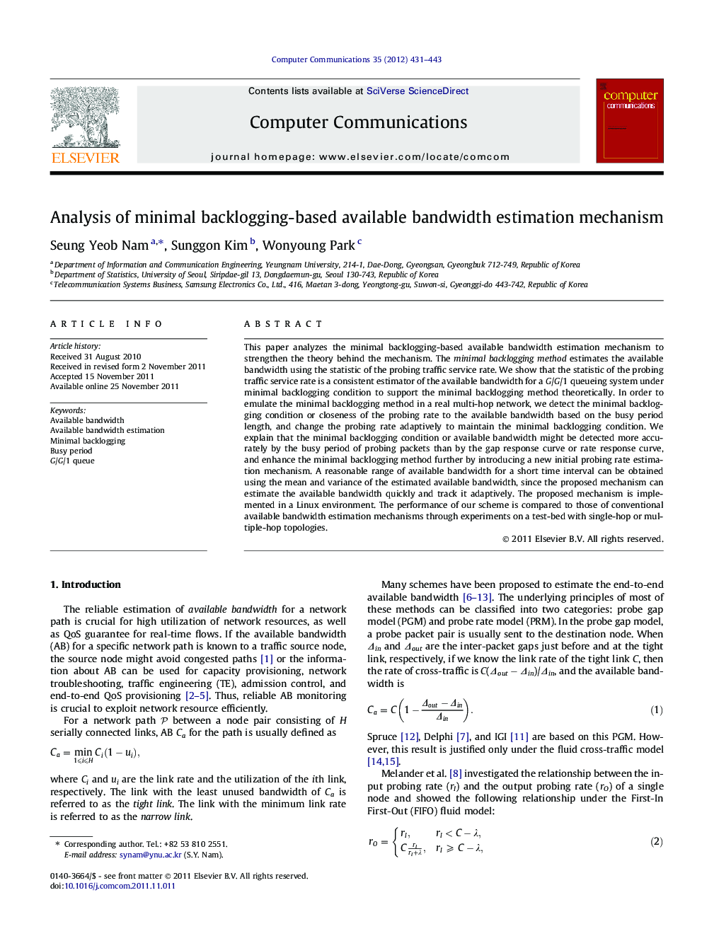 Analysis of minimal backlogging-based available bandwidth estimation mechanism