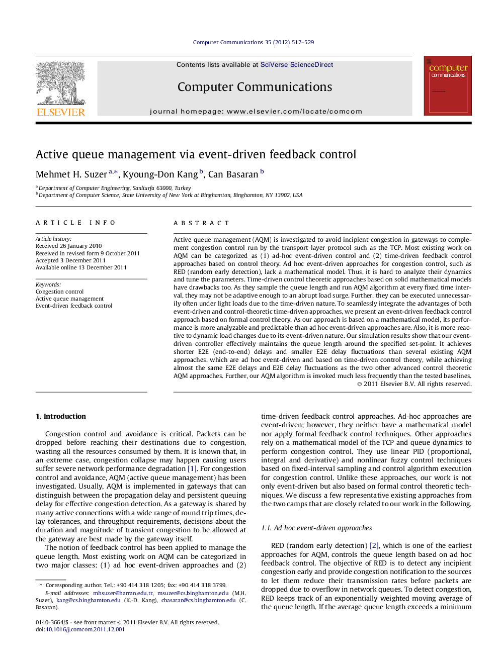 Active queue management via event-driven feedback control