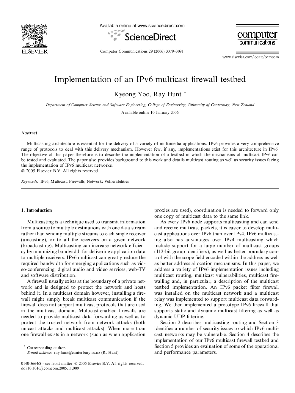 Implementation of an IPv6 multicast firewall testbed