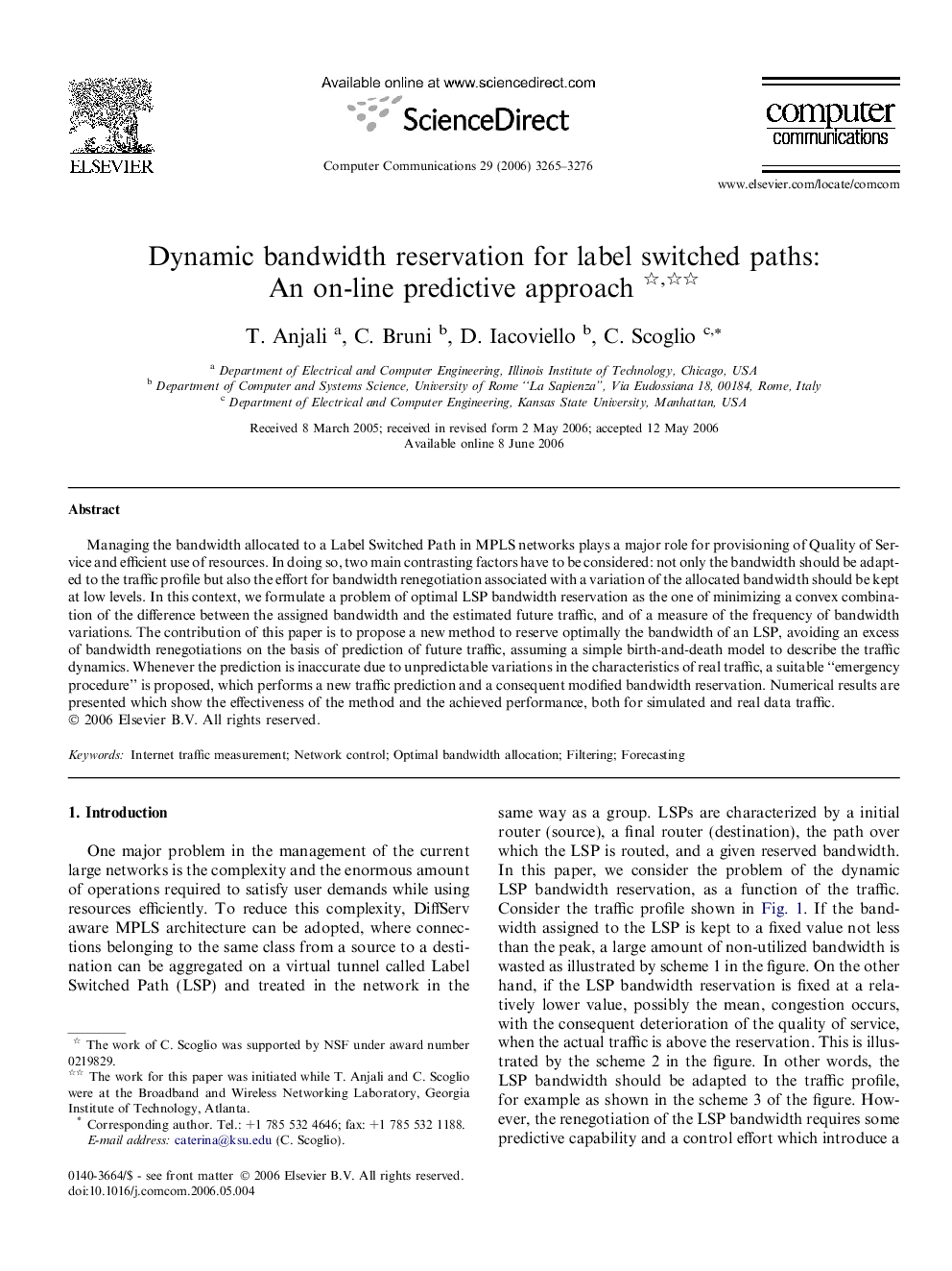 Dynamic bandwidth reservation for label switched paths: An on-line predictive approach 