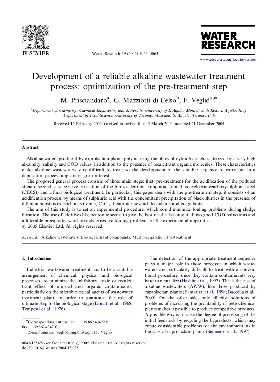 Development of a reliable alkaline wastewater treatment process: optimization of the pre-treatment step