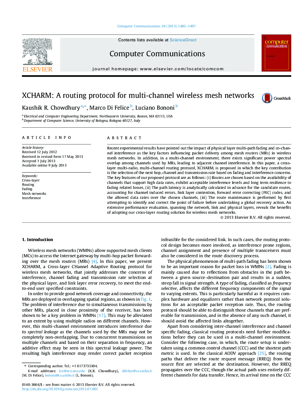 XCHARM: A routing protocol for multi-channel wireless mesh networks