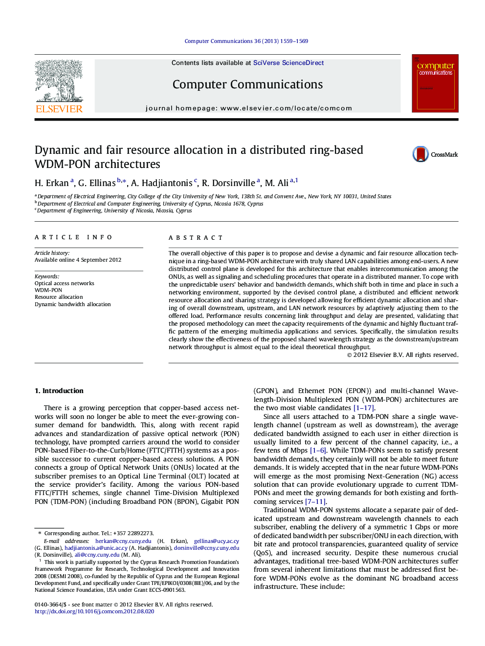 Dynamic and fair resource allocation in a distributed ring-based WDM-PON architectures