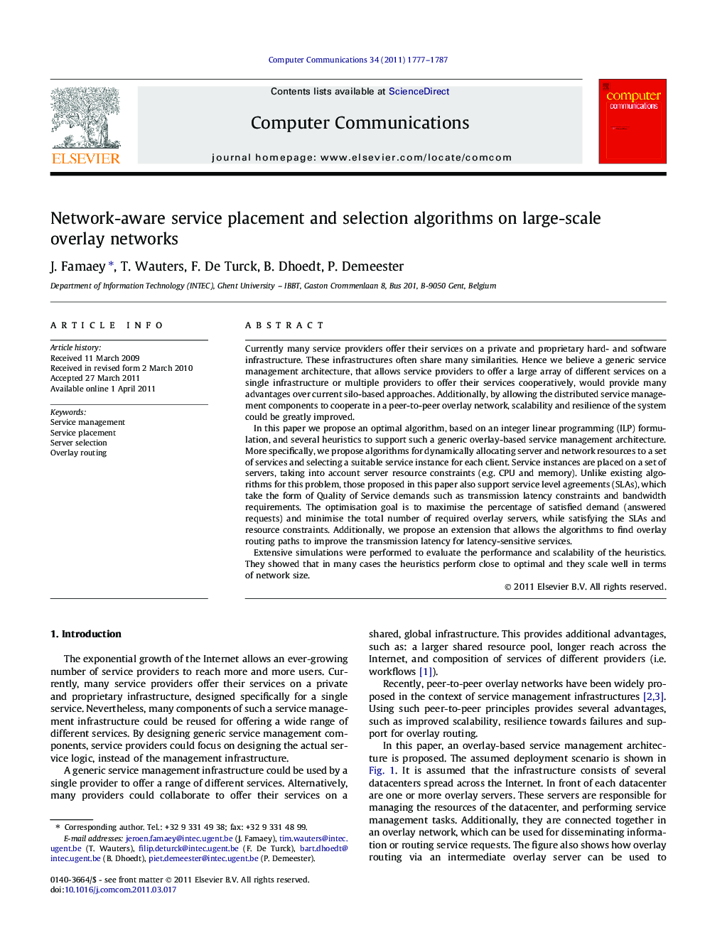 Network-aware service placement and selection algorithms on large-scale overlay networks