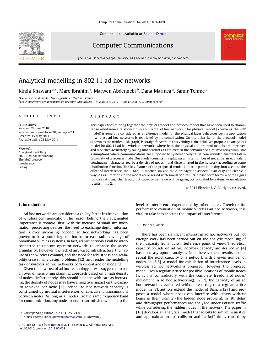 Analytical modelling in 802.11 ad hoc networks