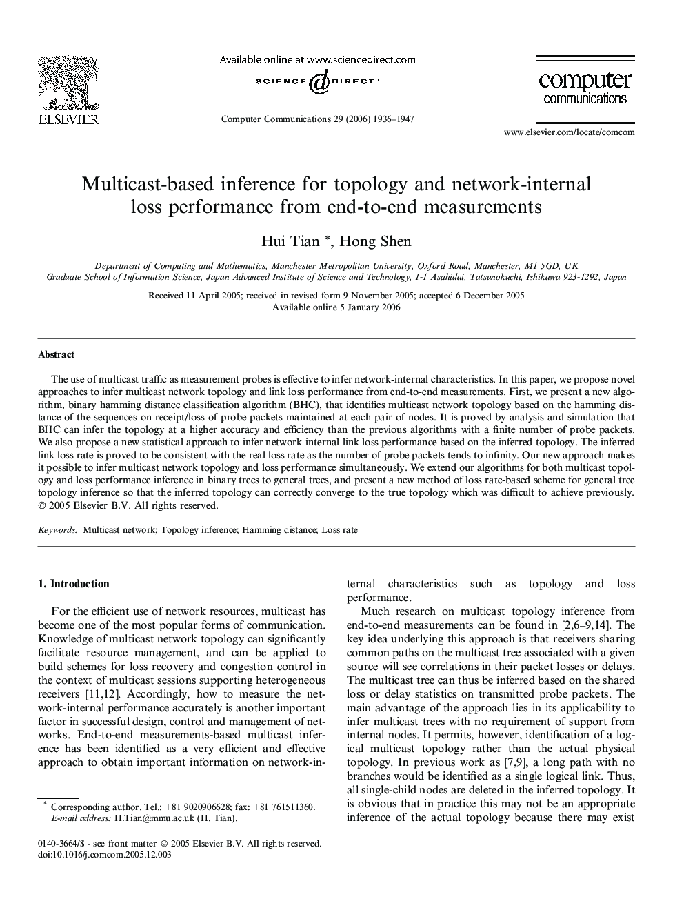 Multicast-based inference for topology and network-internal loss performance from end-to-end measurements