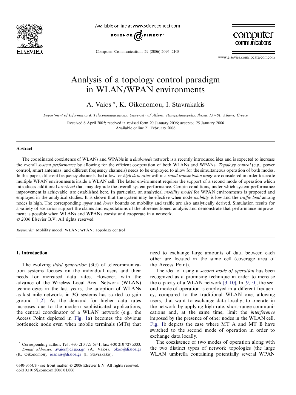 Analysis of a topology control paradigm in WLAN/WPAN environments