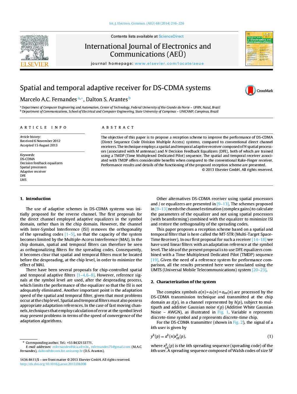 Spatial and temporal adaptive receiver for DS-CDMA systems