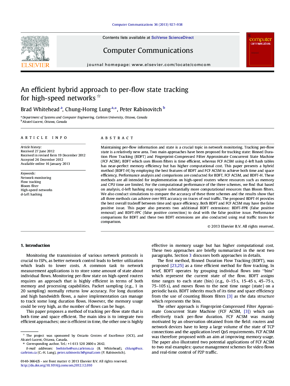 An efficient hybrid approach to per-flow state tracking for high-speed networks 