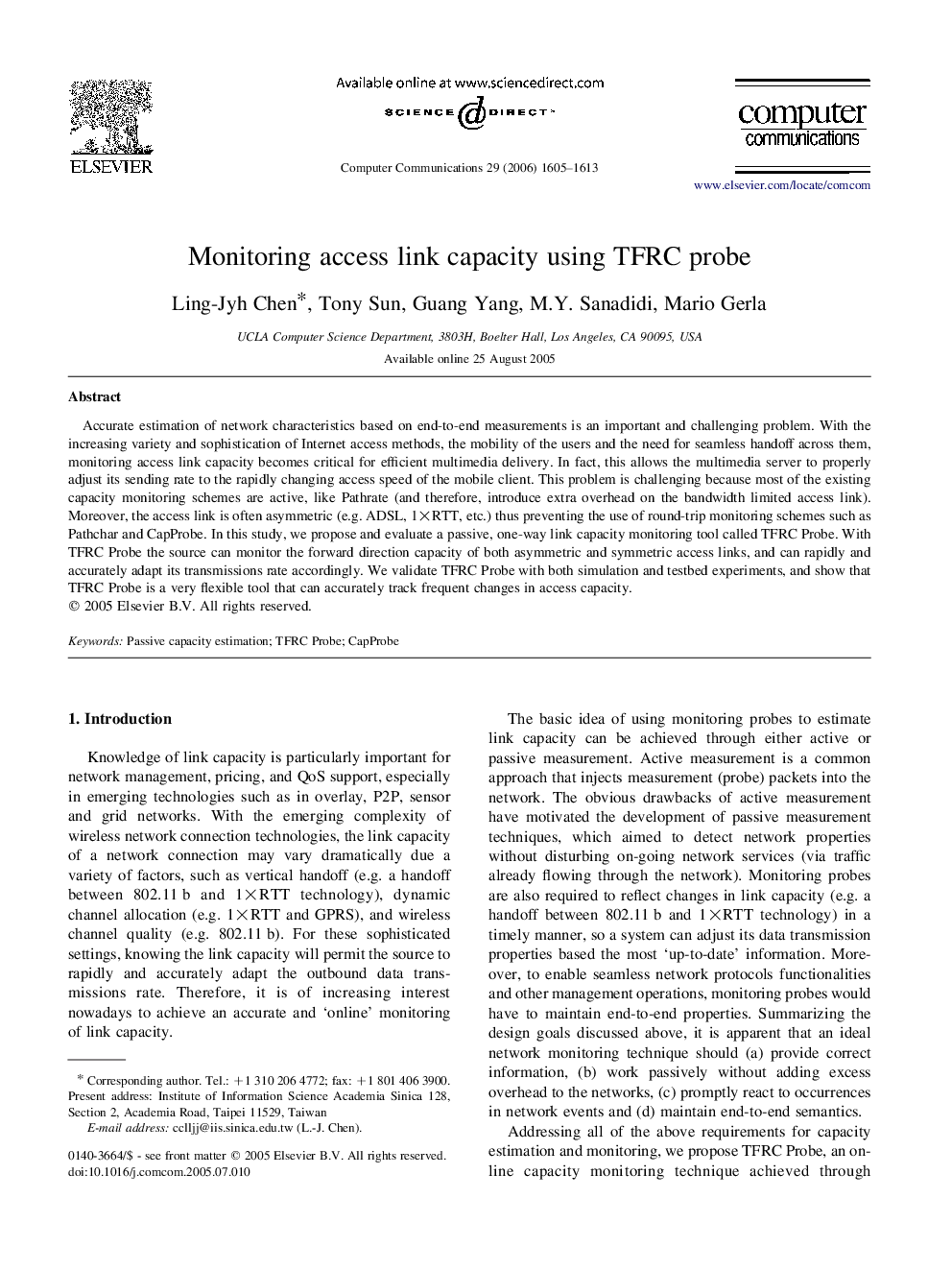 Monitoring access link capacity using TFRC probe