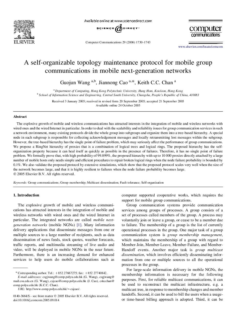 A self-organizable topology maintenance protocol for mobile group communications in mobile next-generation networks