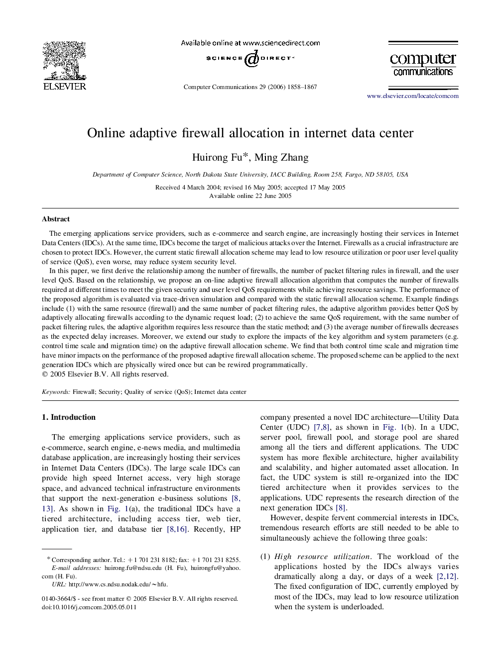 Online adaptive firewall allocation in internet data center