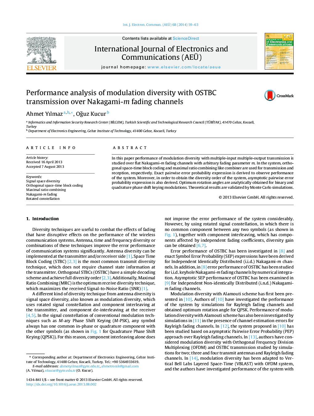 Performance analysis of modulation diversity with OSTBC transmission over Nakagami-m fading channels