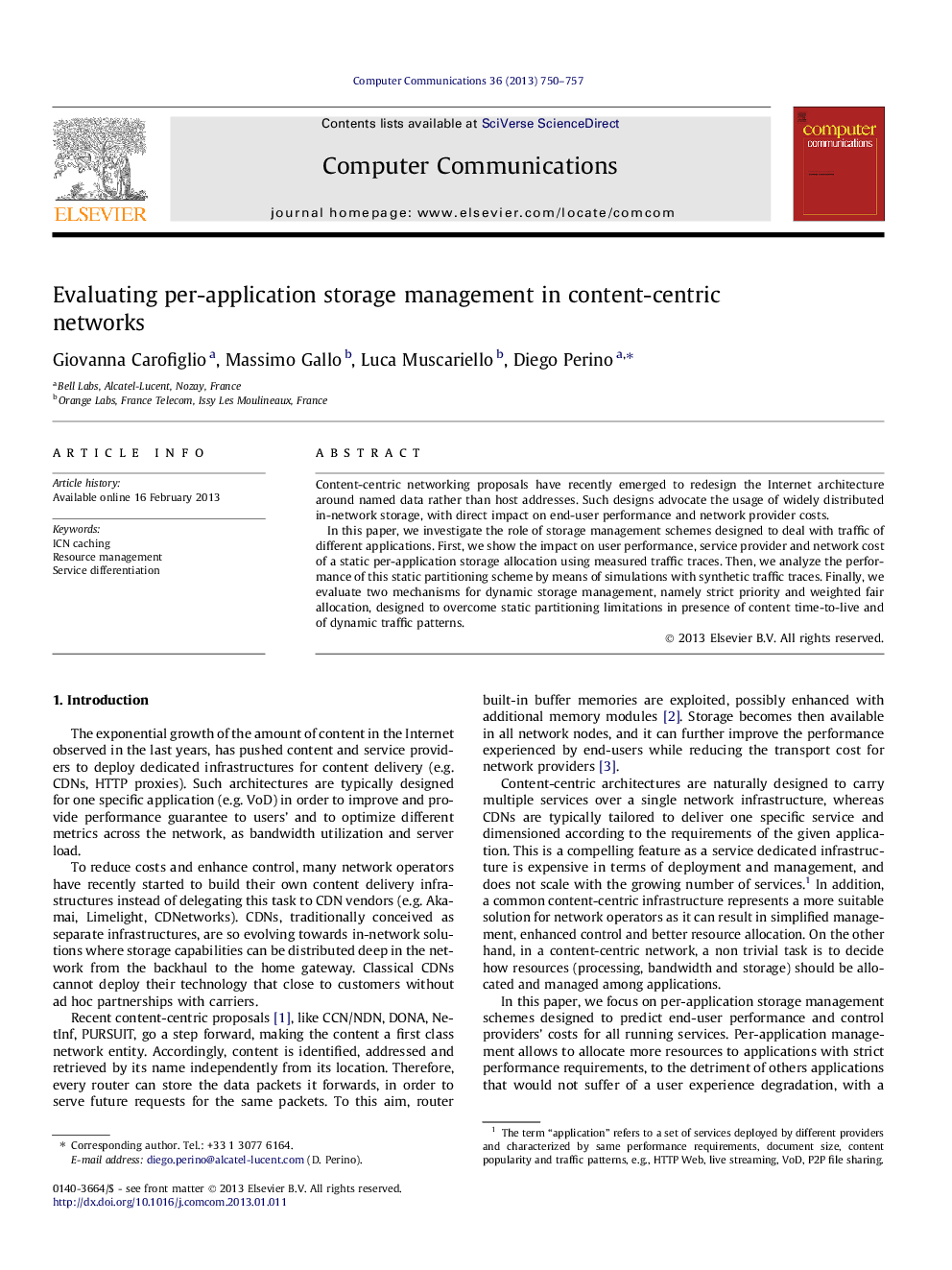 Evaluating per-application storage management in content-centric networks