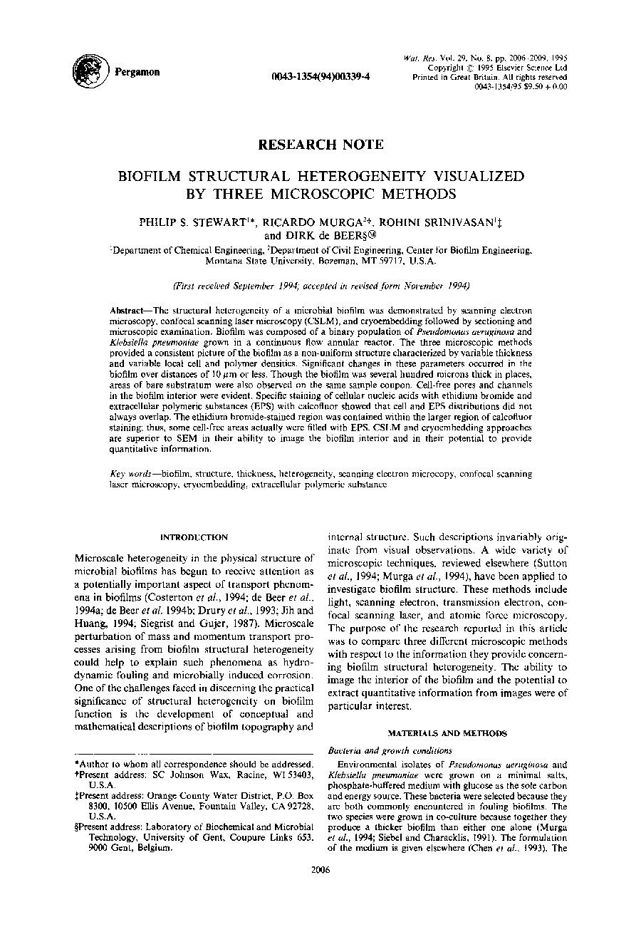 عکس صفحه اول مقاله: Biofilm structural heterogeneity visualized by three microscopic methods Biofilm structural heterogeneity visualized by three microscopic methods