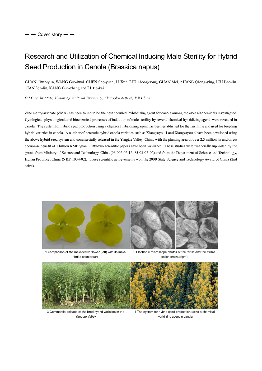 Research and Utilization of Chemical Inducing Male Sterility for Hybrid Seed Production in Canola (Brassica napus)