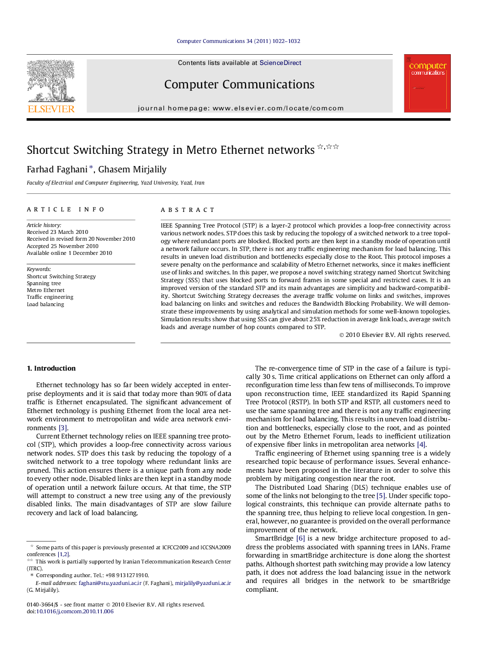 Shortcut Switching Strategy in Metro Ethernet networks 