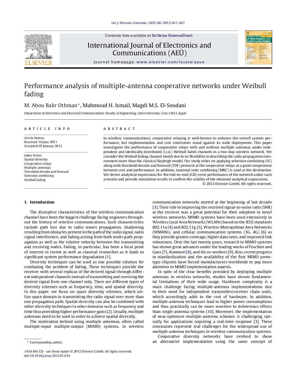 Performance analysis of multiple-antenna cooperative networks under Weibull fading