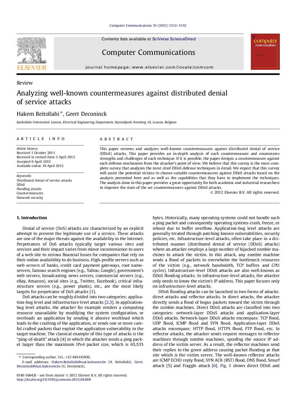 Analyzing well-known countermeasures against distributed denial of service attacks