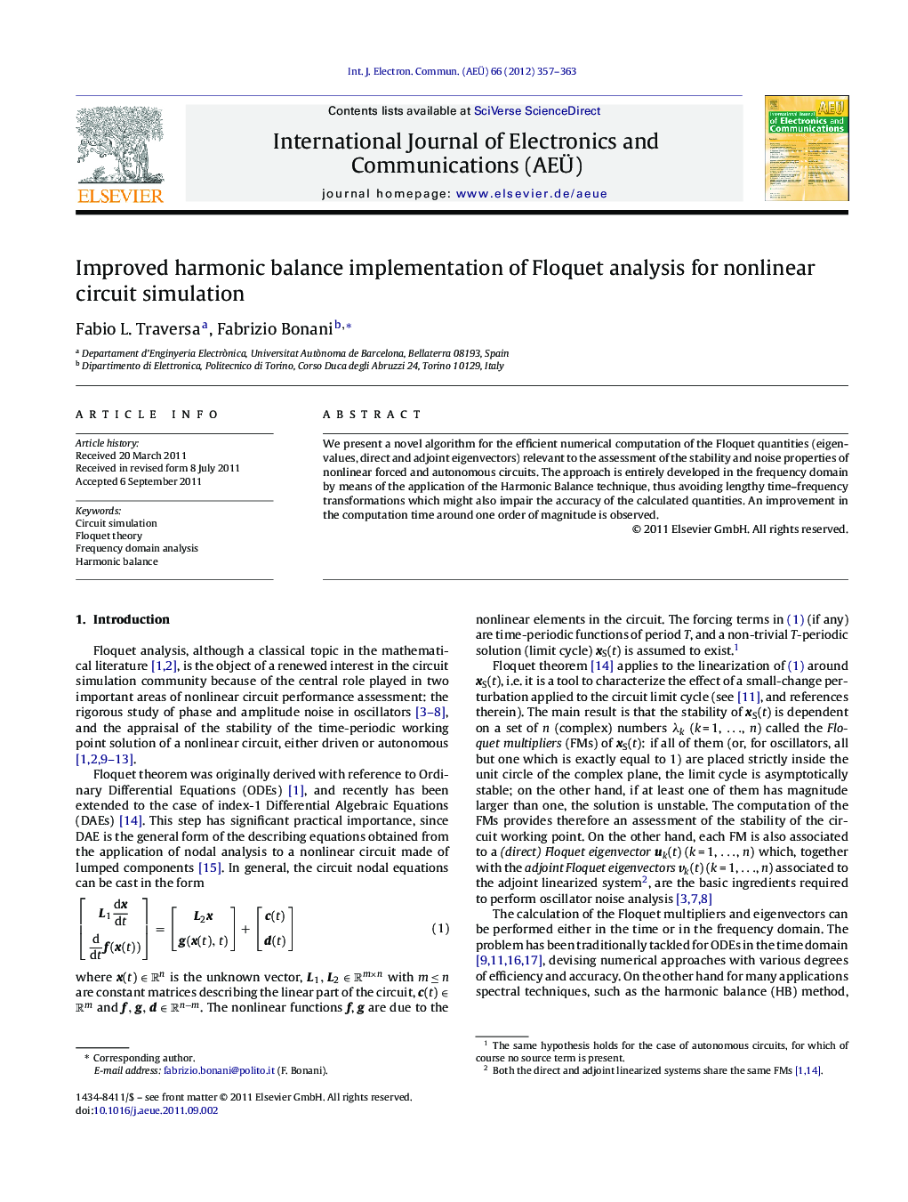 Improved harmonic balance implementation of Floquet analysis for nonlinear circuit simulation