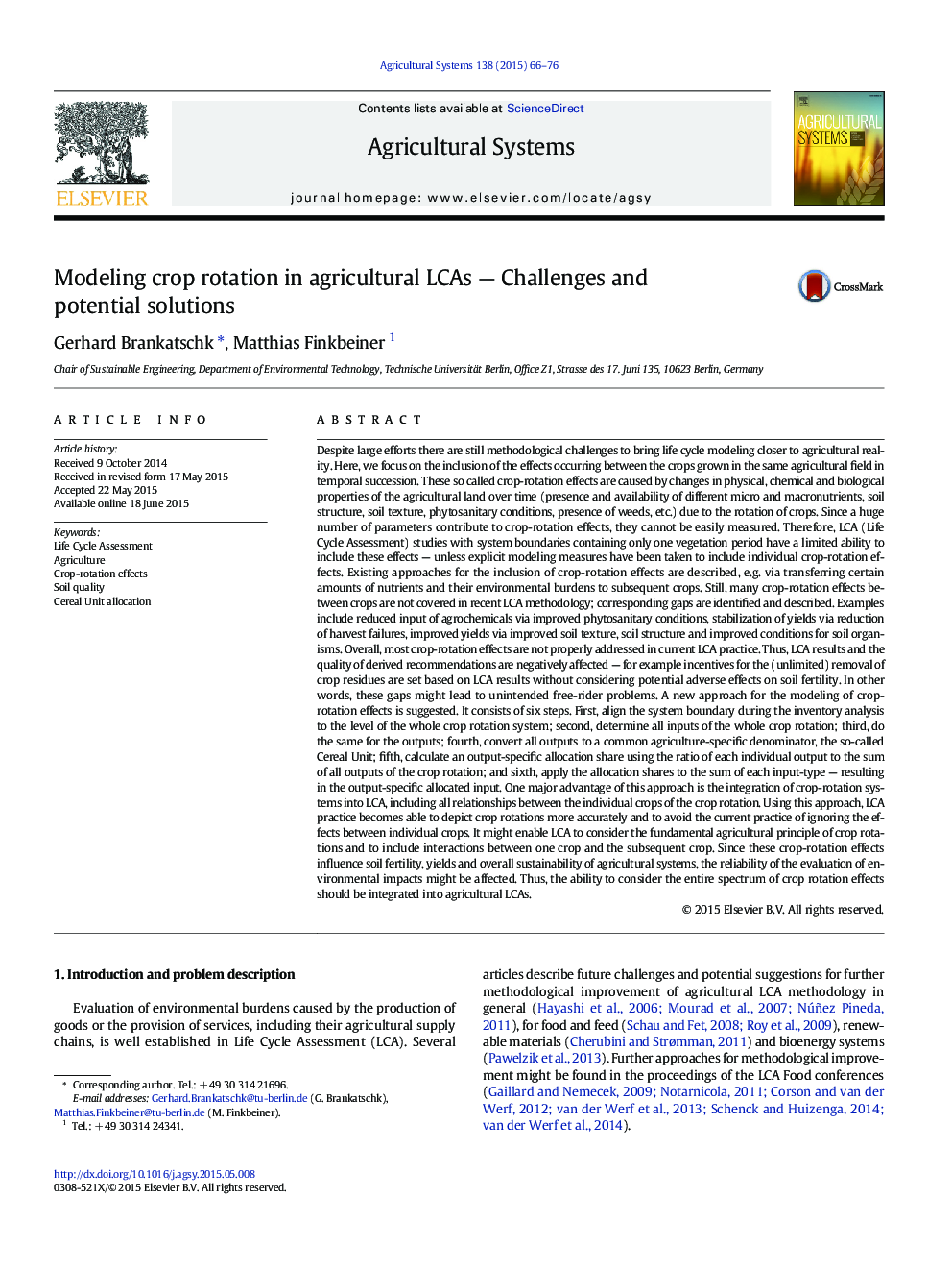 Modeling crop rotation in agricultural LCAs — Challenges and potential solutions