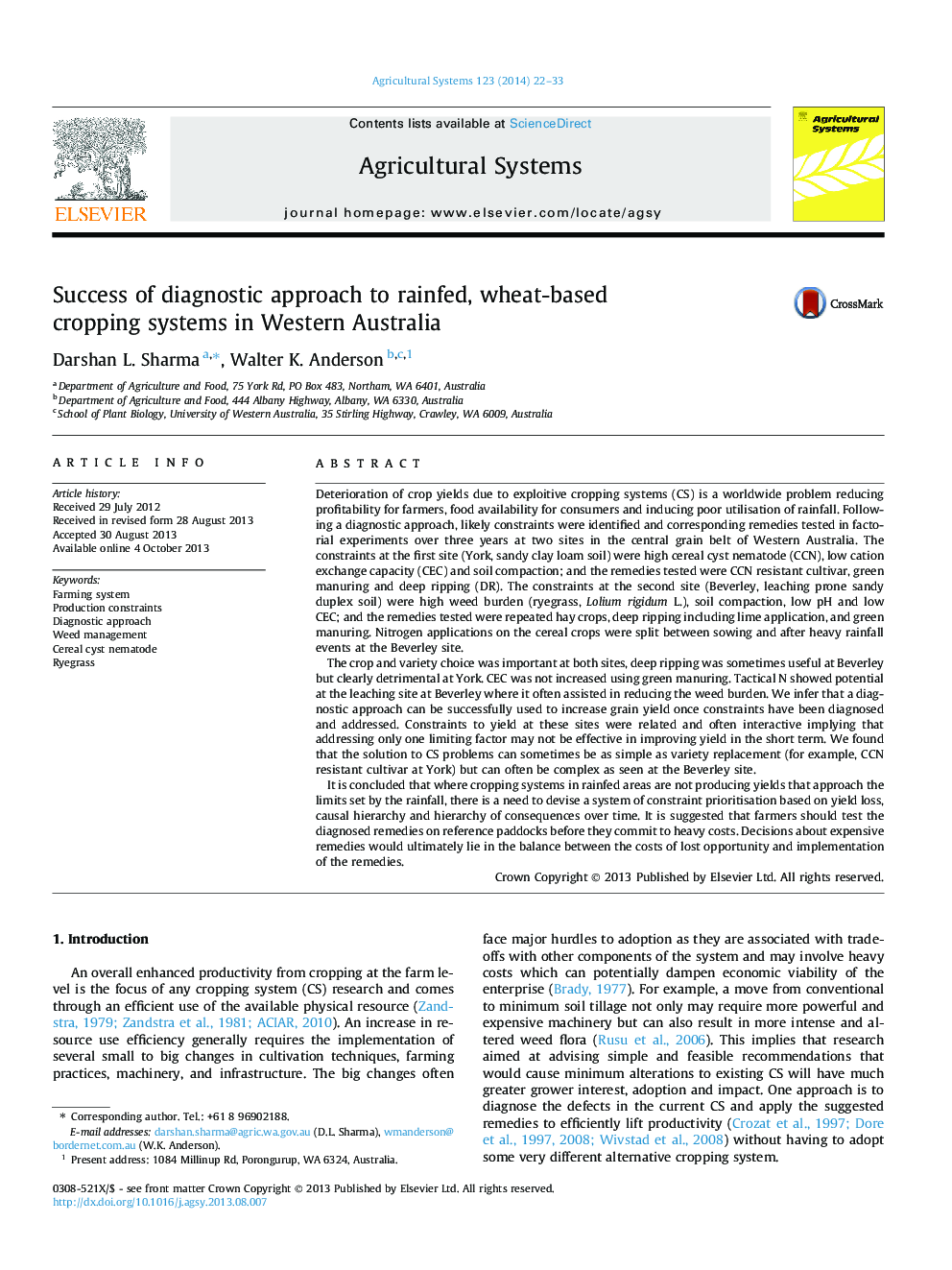موفقیت رویکرد تشخیصی به سیستم های کشت محصول مبتنی بر گندم در استرالیا غربی 