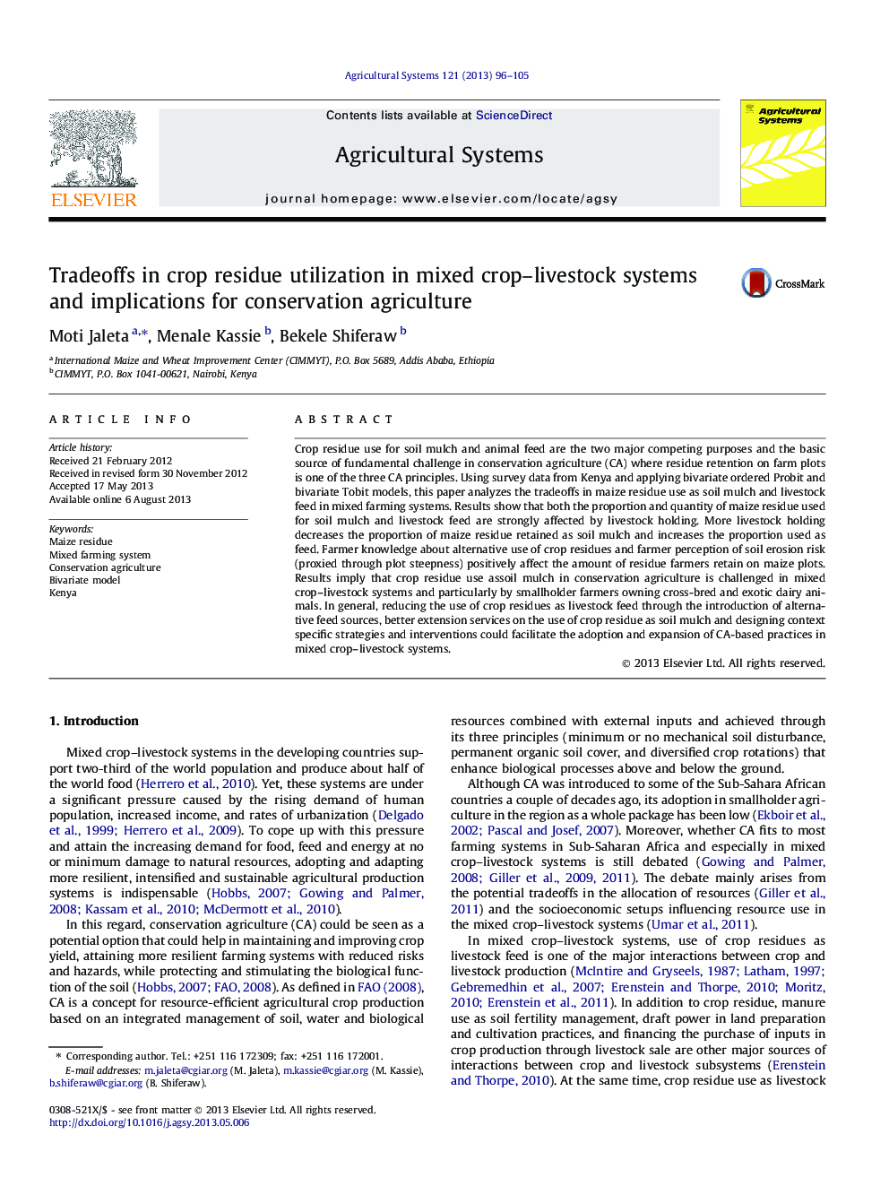 Tradeoffs in crop residue utilization in mixed crop–livestock systems and implications for conservation agriculture