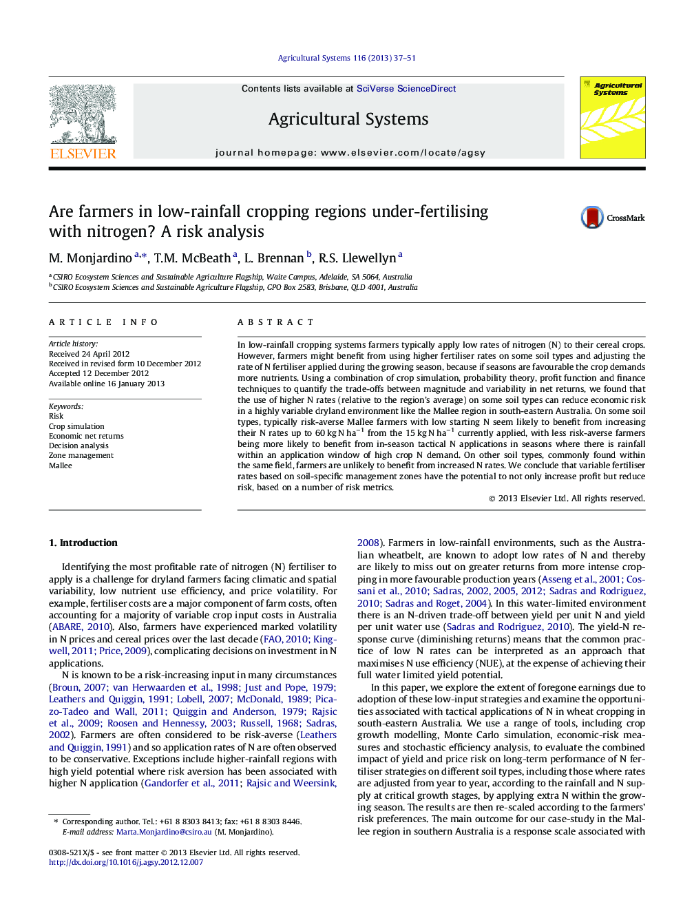 Are farmers in low-rainfall cropping regions under-fertilising with nitrogen? A risk analysis