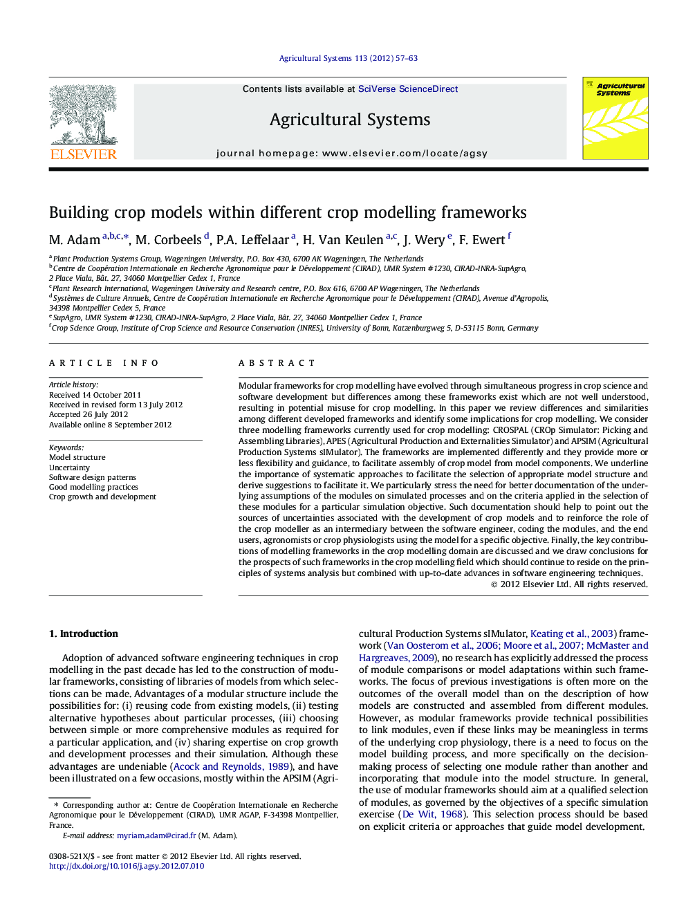 Building crop models within different crop modelling frameworks