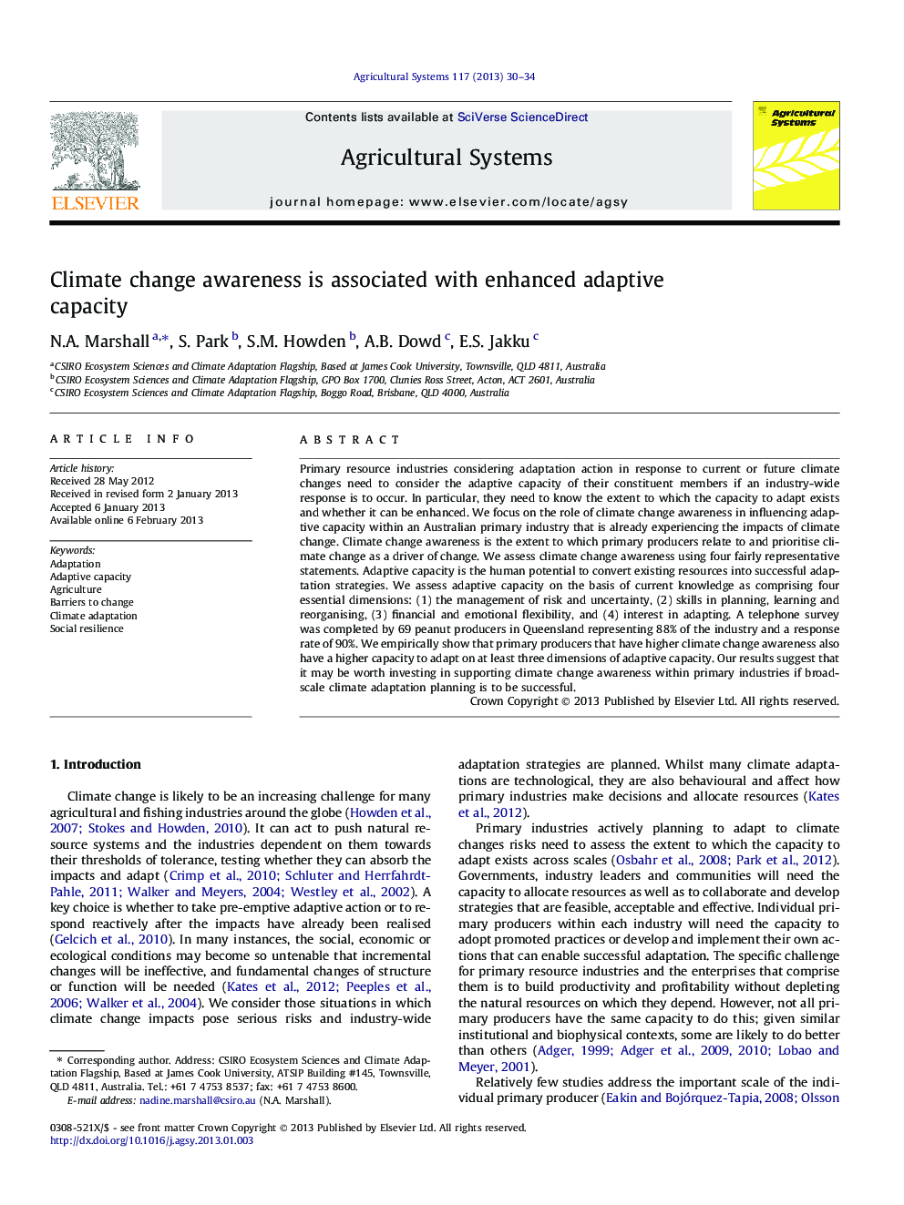 Climate change awareness is associated with enhanced adaptive capacity