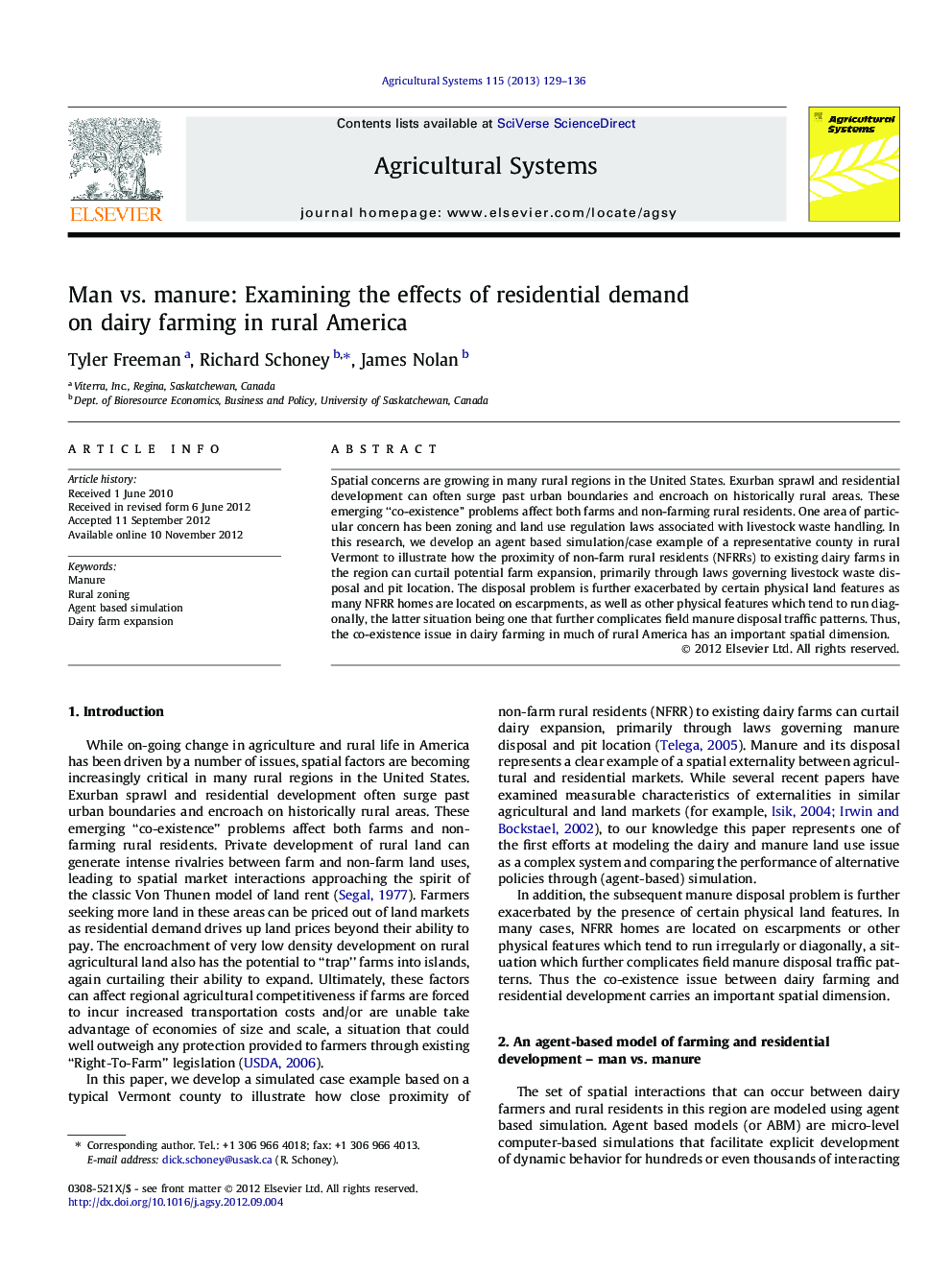 Man vs. manure: Examining the effects of residential demand on dairy farming in rural America