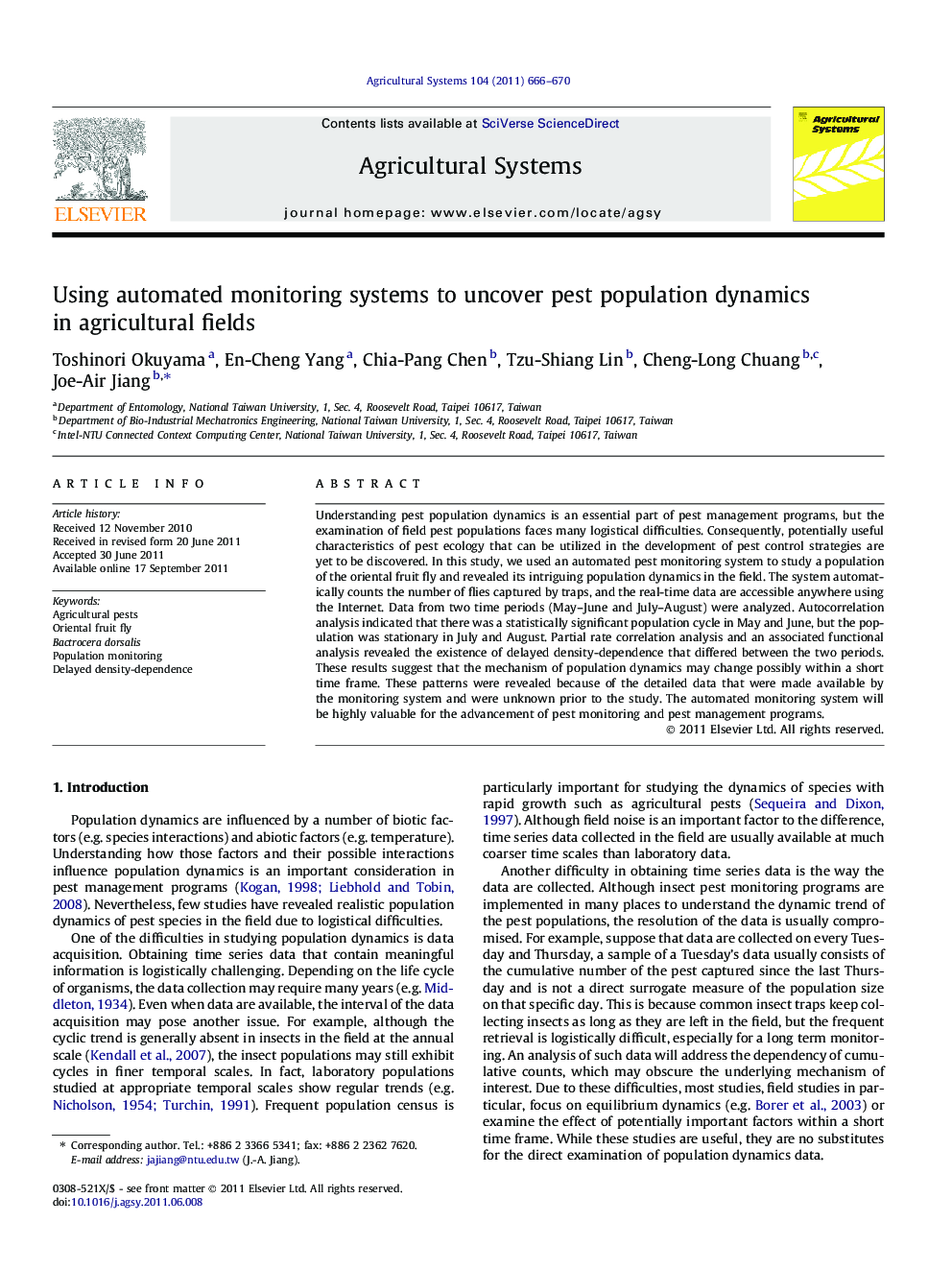 Using automated monitoring systems to uncover pest population dynamics in agricultural fields