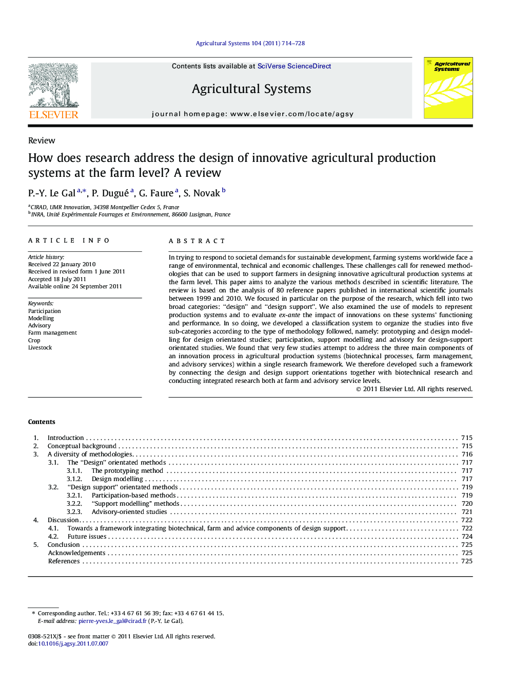 How does research address the design of innovative agricultural production systems at the farm level? A review