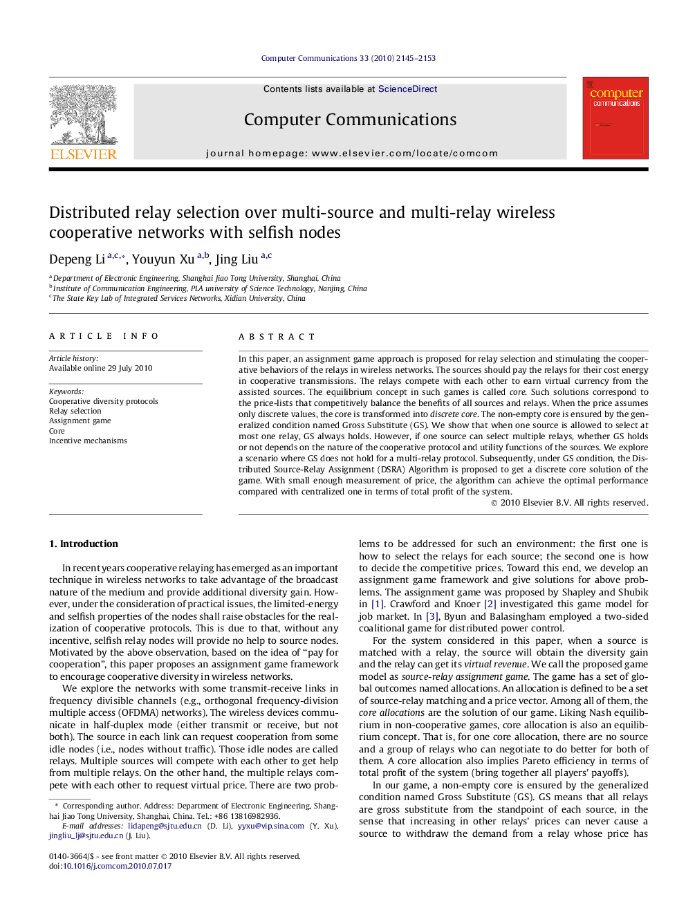 Distributed relay selection over multi-source and multi-relay wireless cooperative networks with selfish nodes