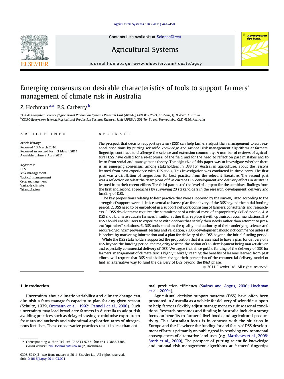 Emerging consensus on desirable characteristics of tools to support farmers’ management of climate risk in Australia