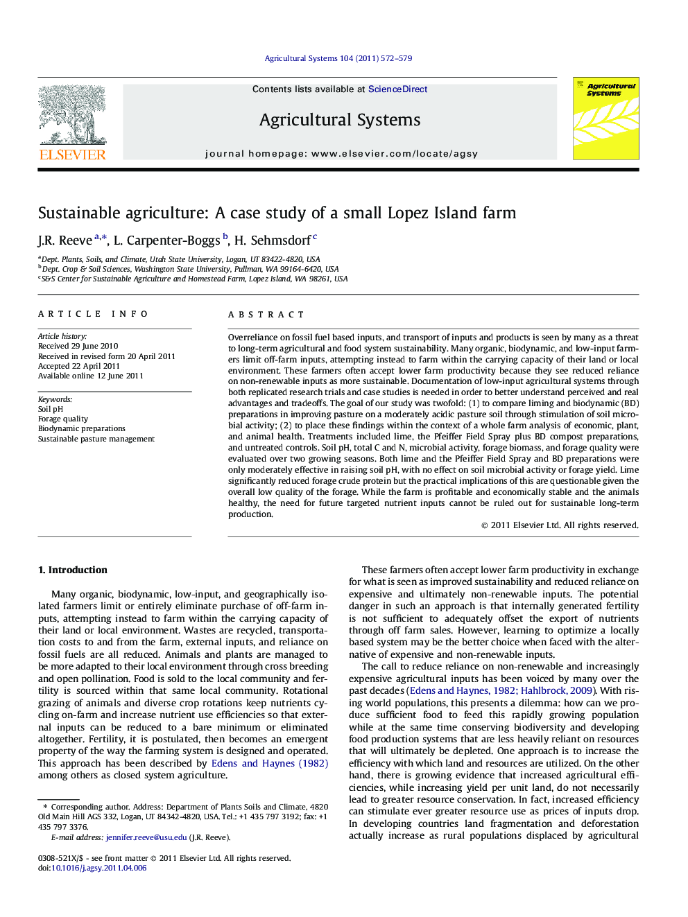 Sustainable agriculture: A case study of a small Lopez Island farm