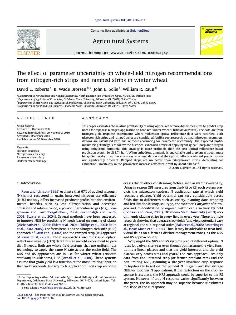 The effect of parameter uncertainty on whole-field nitrogen recommendations from nitrogen-rich strips and ramped strips in winter wheat