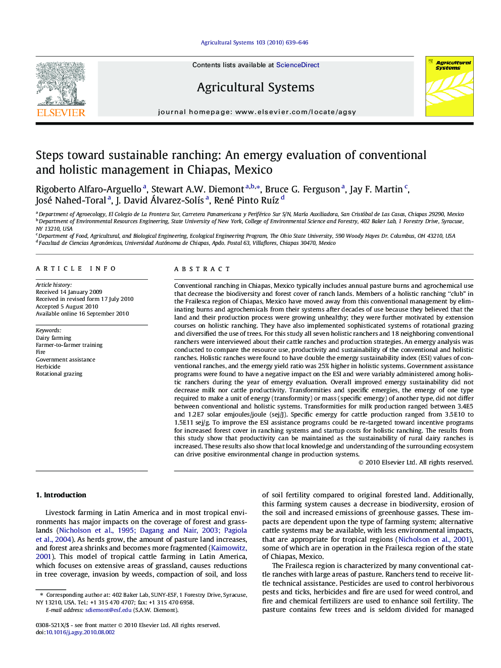 Steps toward sustainable ranching: An emergy evaluation of conventional and holistic management in Chiapas, Mexico