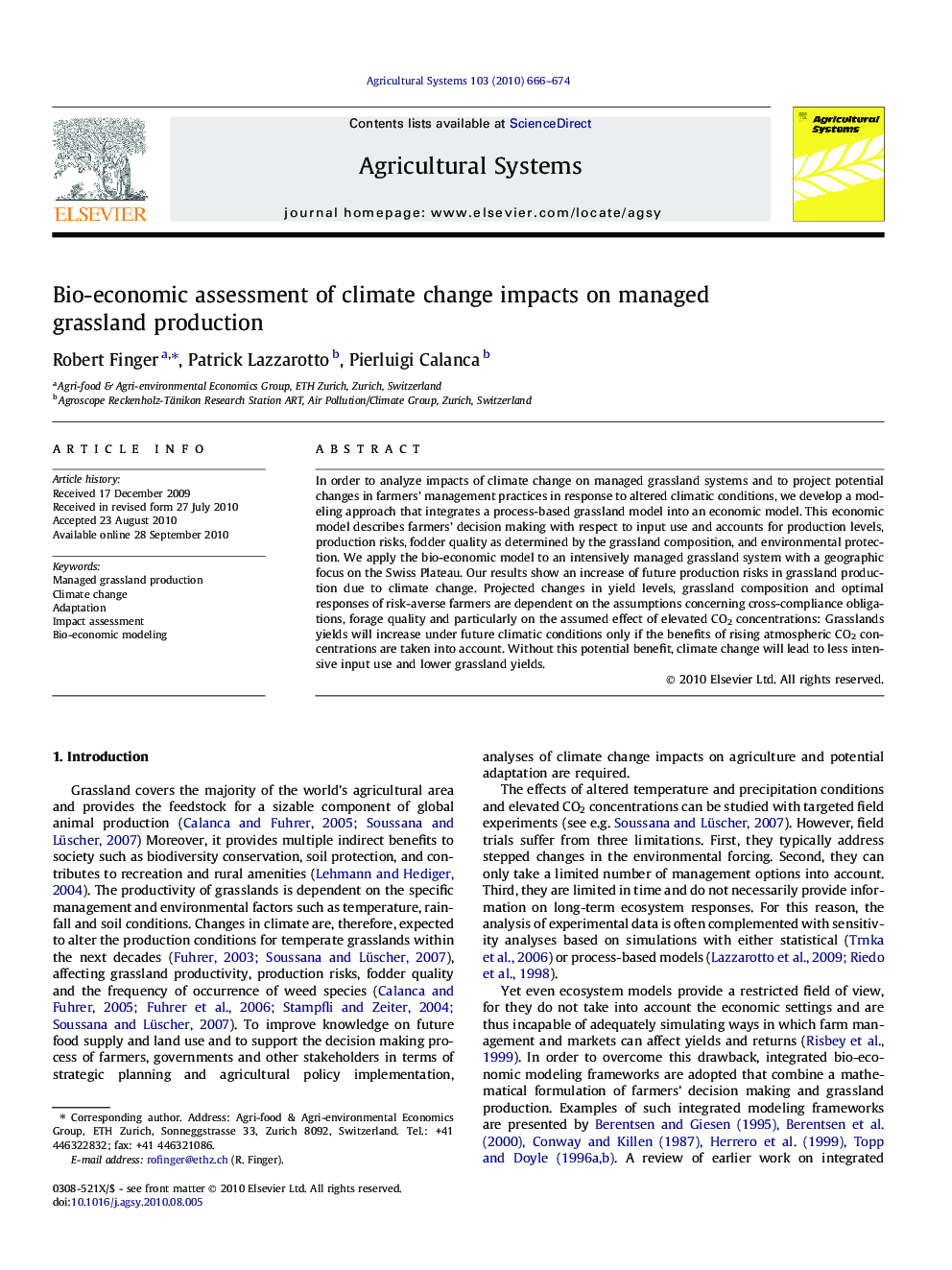 Bio-economic assessment of climate change impacts on managed grassland production