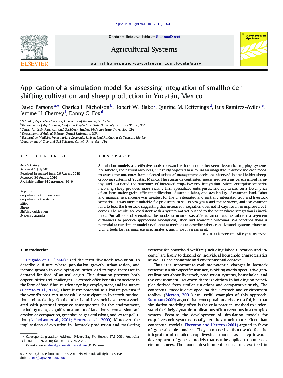 Application of a simulation model for assessing integration of smallholder shifting cultivation and sheep production in Yucatán, Mexico