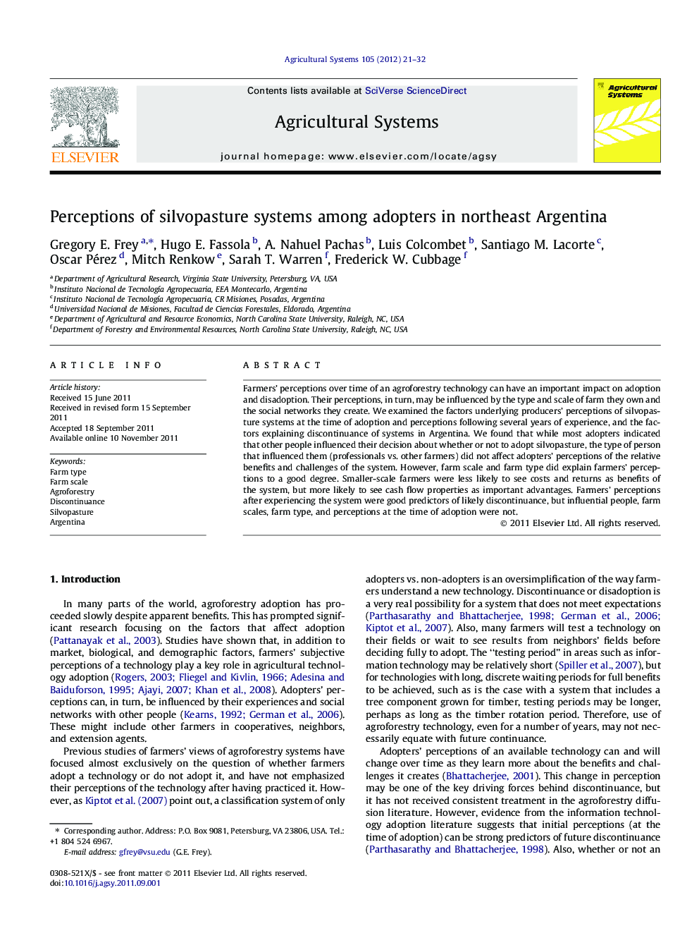 Perceptions of silvopasture systems among adopters in northeast Argentina