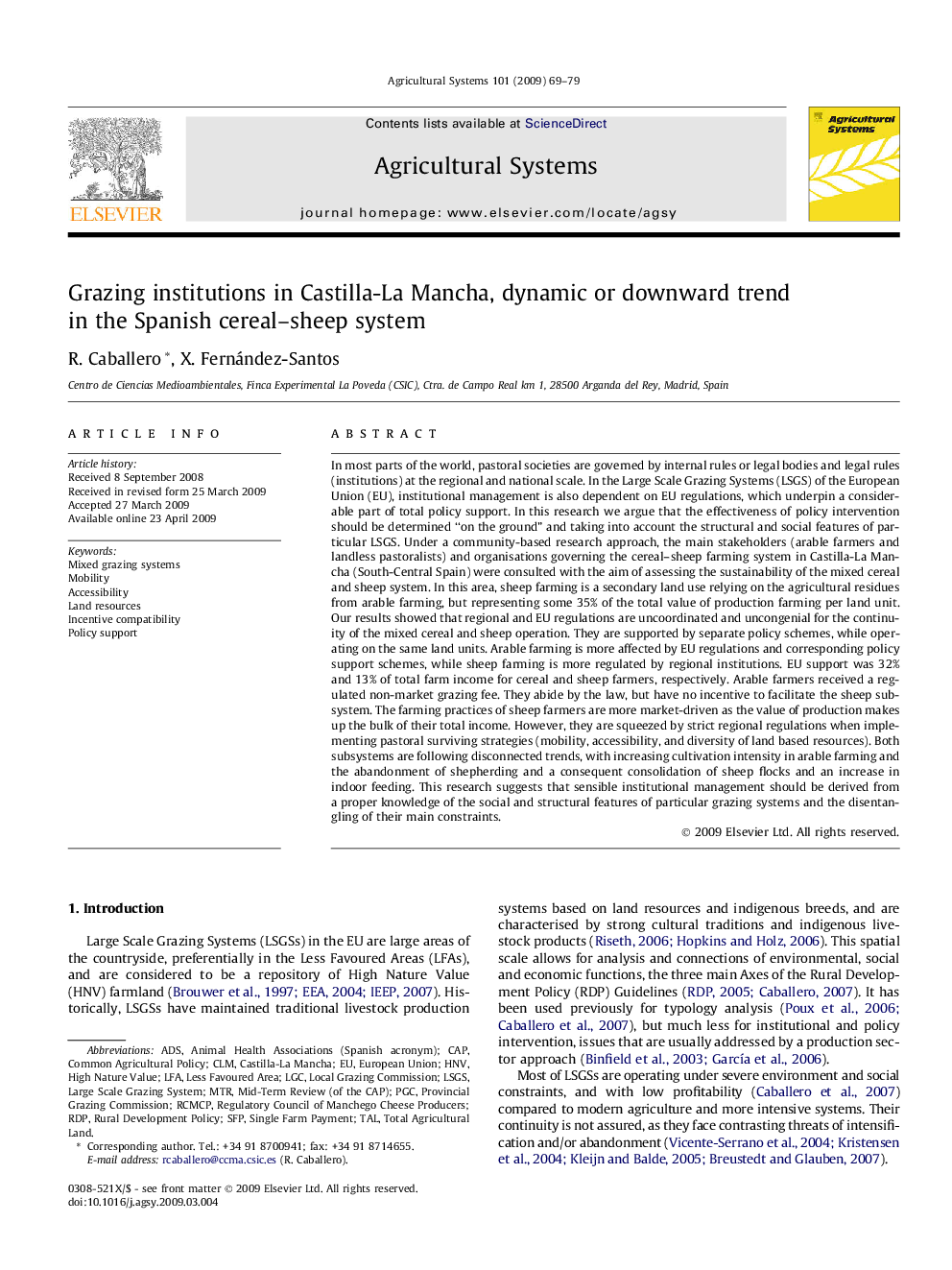 Grazing institutions in Castilla-La Mancha, dynamic or downward trend in the Spanish cereal–sheep system