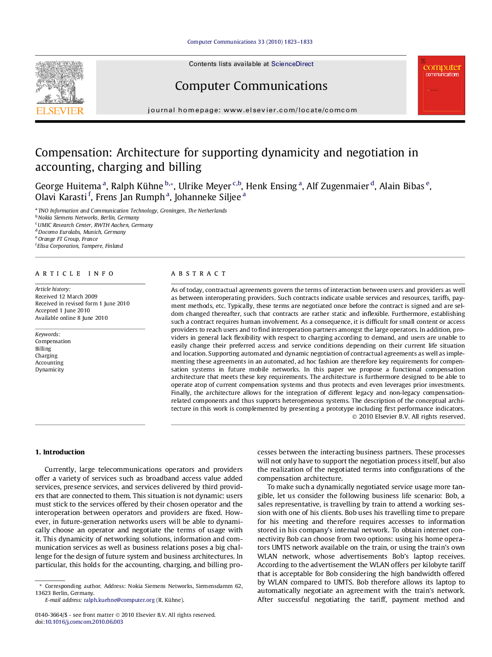 Compensation: Architecture for supporting dynamicity and negotiation in accounting, charging and billing